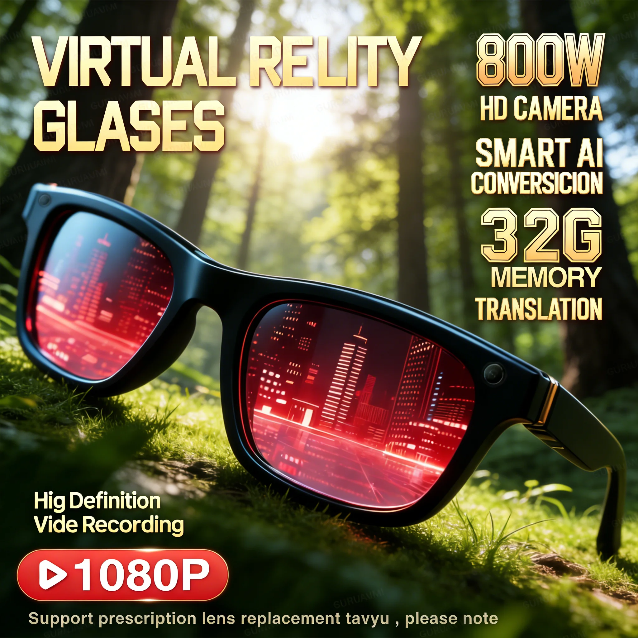 

2026 New Smart AI Glasses 1080P HD Video Record Camera ChatGPT Bluetooth Call 32GB ROM Language Translation Music Sunglasses Men