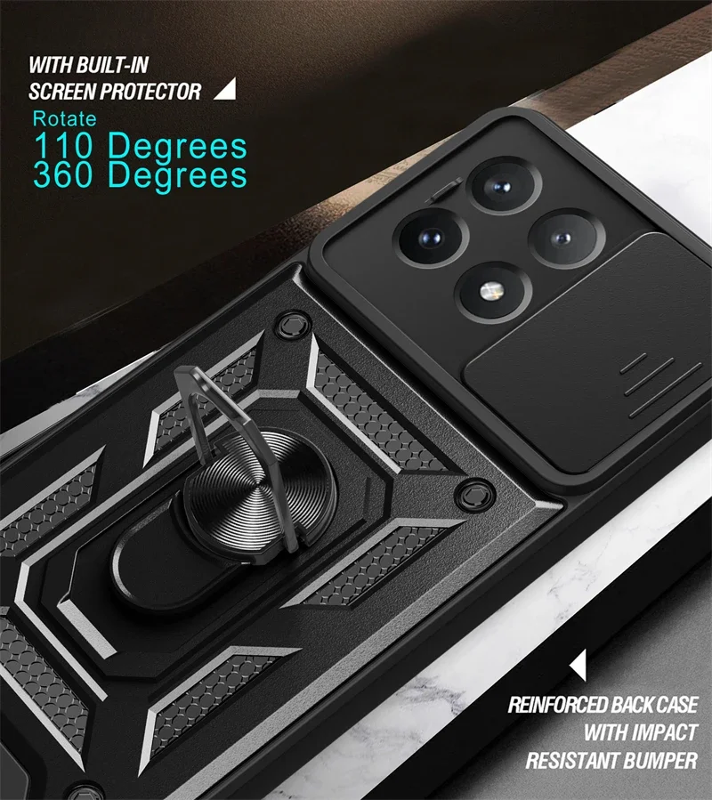 Voor Xiaomi Poco X6 Pro 5G Case Armor Slide Camera Bescherming Funda Voor Poco X 6 Pro Poko kleine X6 Pro X6Pro Magnetische Ring Cover