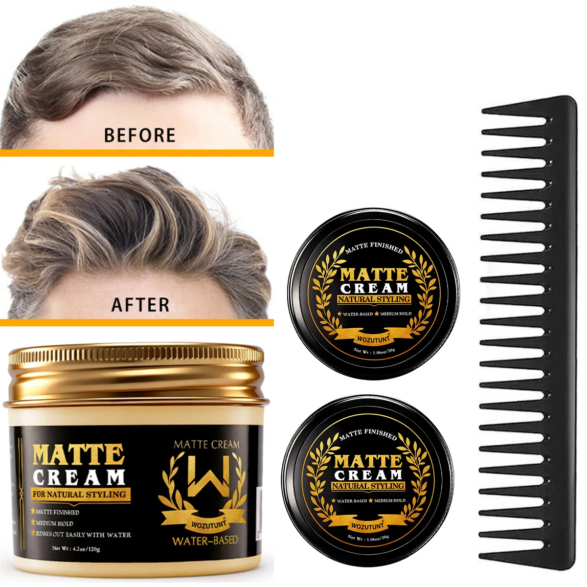 

Men Matte Cream Natural Matte Finish Hair Styling Mud Strong Hold Wax Cream Natural Fluffy Long Lasting Stereotype Beauty Health