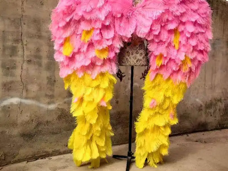 2023 Large Size Natural Ostrich Angel Yellow Feather Pink Wings Cosplay Costume Performance  Props Wedding Photograph