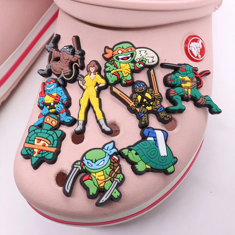 New Arrival 1-17Pcs Green Turtle Cartoon Character Shoe Charms Boys Buckle Accessories DIY Phone Case Holiday Gifts