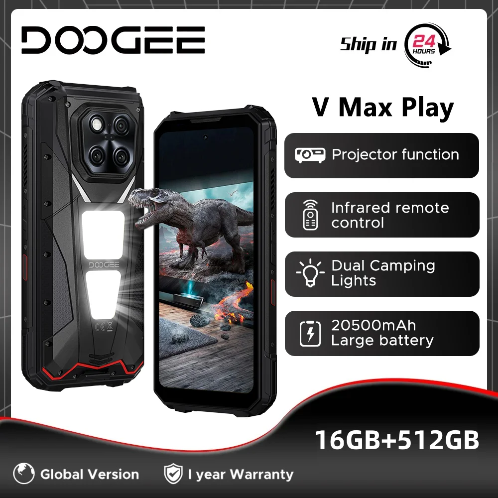 Global Version DOOGEE V Max Play Projector Rugged Phone 16GB 512GB 6.78