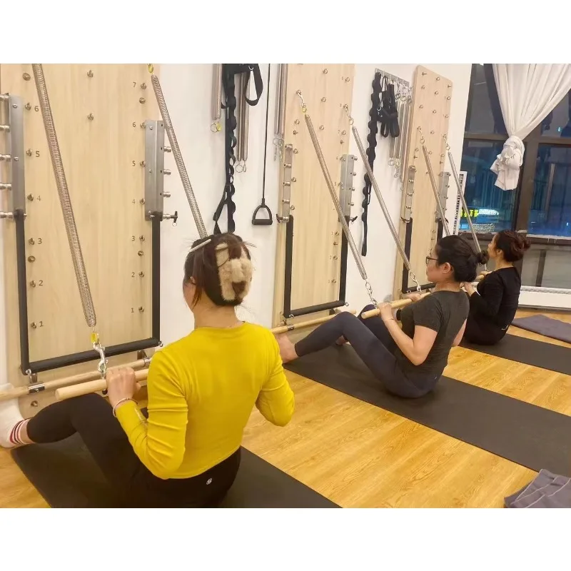 YTYIN Wooden Pilates Equipment Springboard And Push Through Bar Spring Board