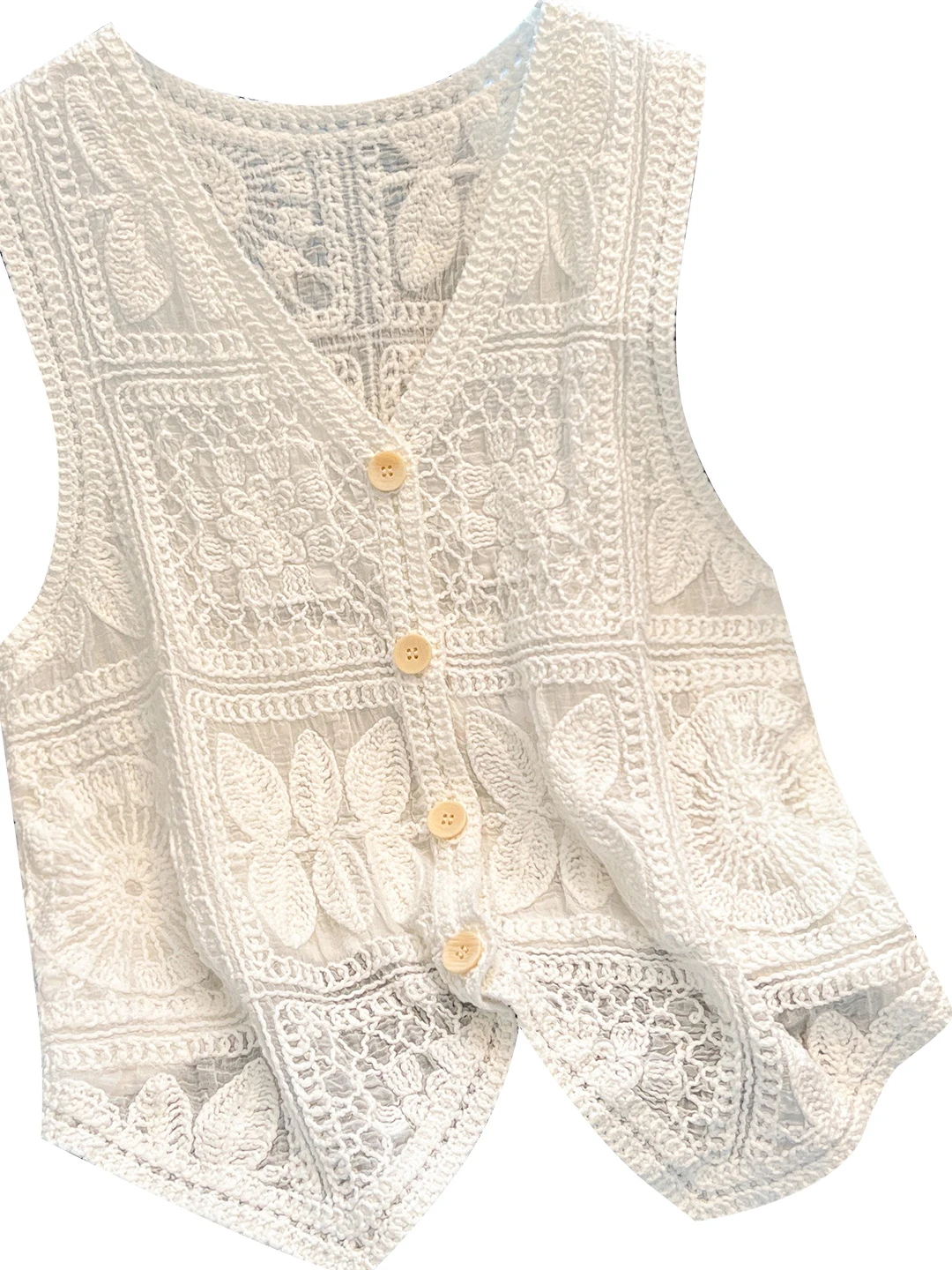 Women's V-neck Hollow-out Hook Design Tank Top Short Style Summer Slimming Large Size Fashionable Casual Wear Daily Use