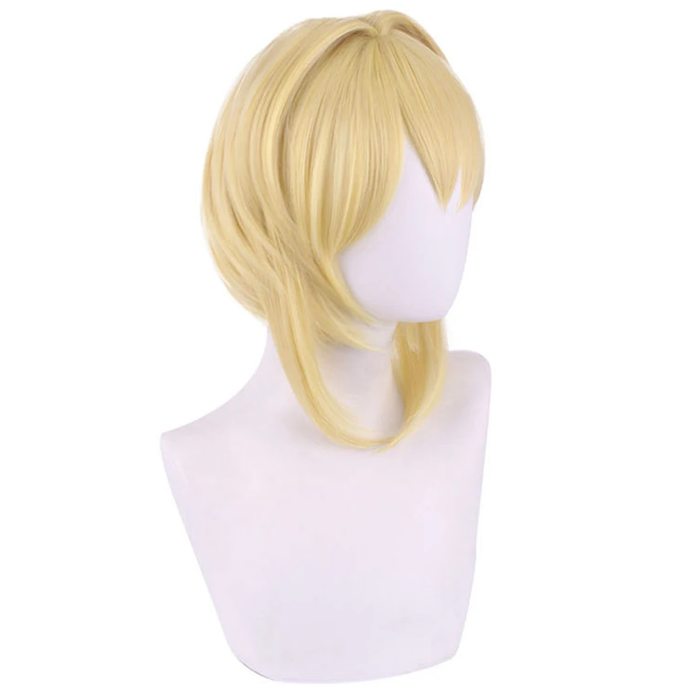 RANYU Genshin Impact Lumine Wig Synthetic Short Straight Blonde Yellow Game Cosplay Hair Heat Resistant Wig for Party