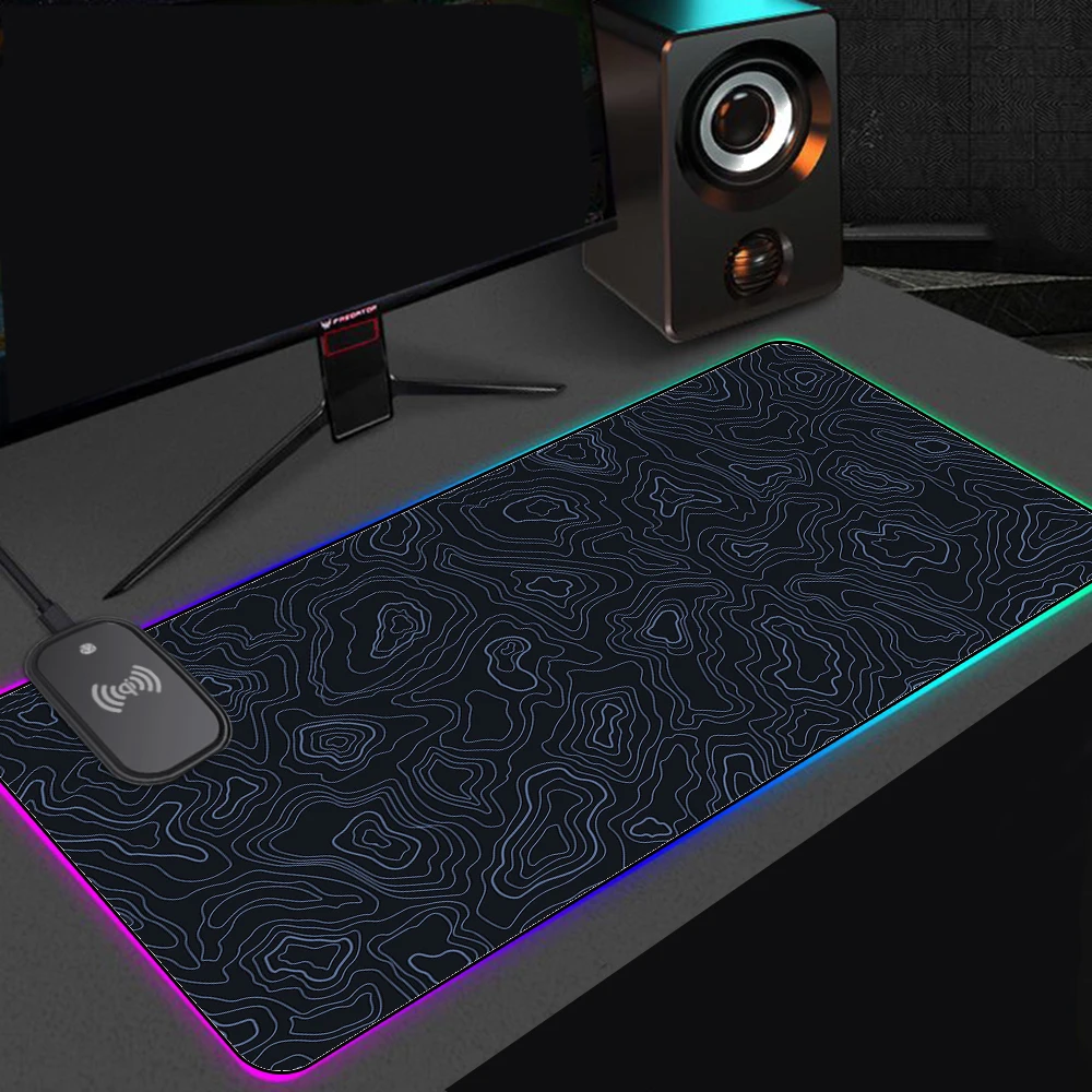 

Black Lines Wireless Charging Mouse Pad Rgb Pc Setup Desktop Pc Accessories Game Mat Rubber Keyboard Computer Carpet Table Mat