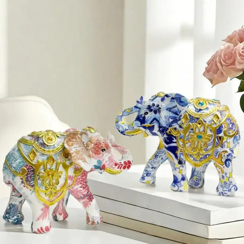 Decorative Elephant Statue Resin Sophisticated Elephant Ornament Elephant Statue Decor Animals Figurines Collectible Handmade