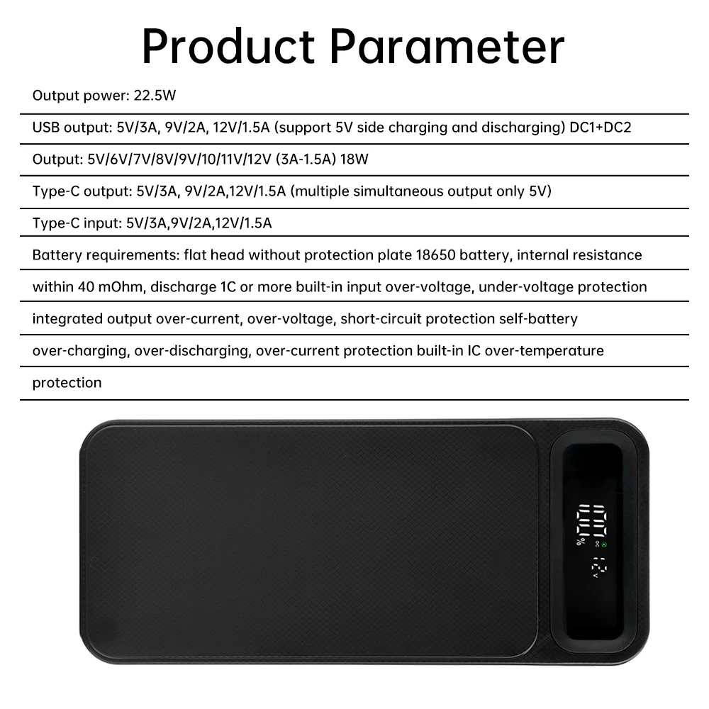 8*18650 Diy Battery Case DC 5-12V 18W Adjustable Output Fast Charge Power Bank Diy Box Over Charge/discharge Protection