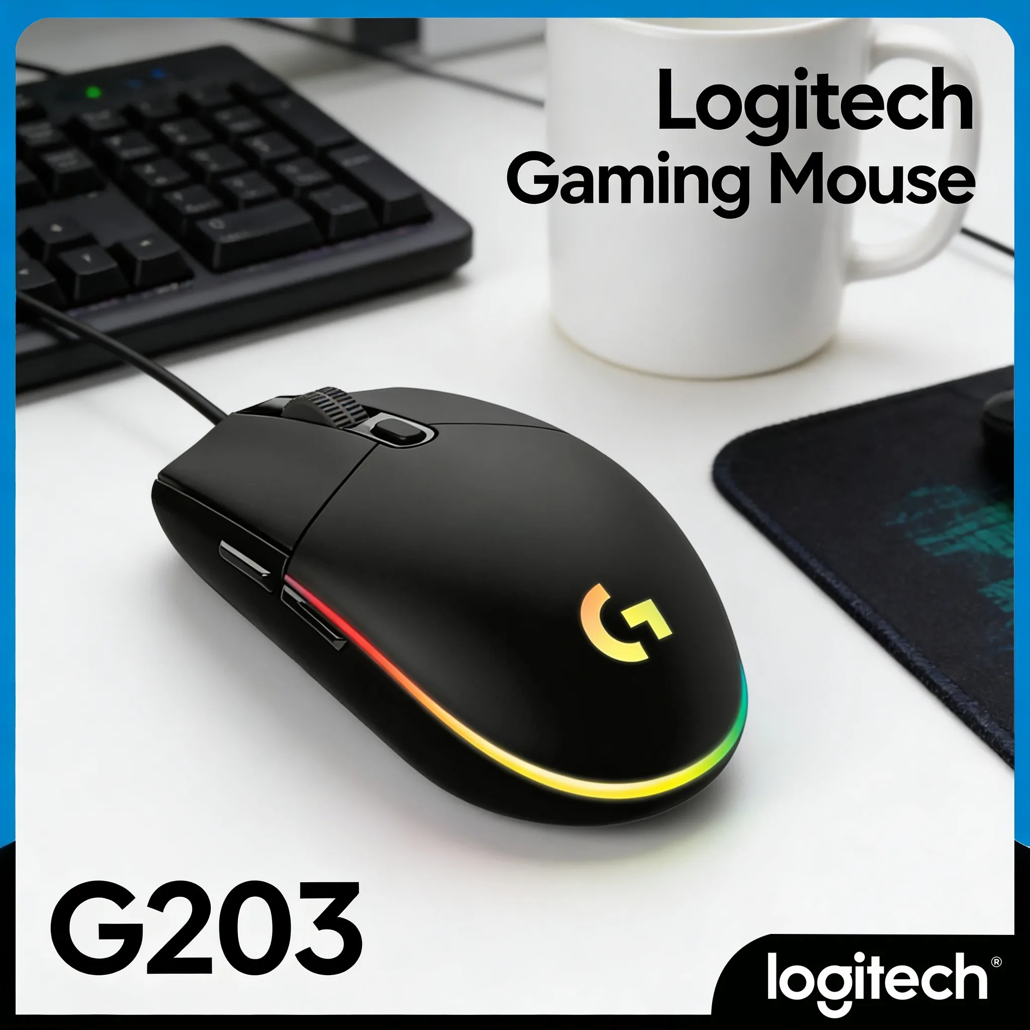 

Logitech G203 Gaming Mouse LIGHTSYNC RGB Ergonomic Design Comfortable Grip
