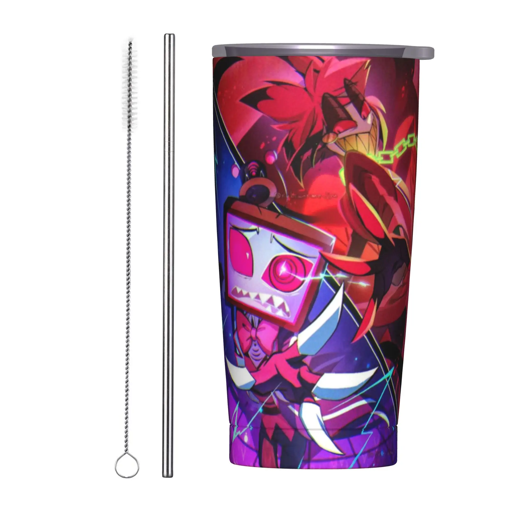 

hazbines hoteles alastor vox 2 Tumbler With Straw Stainless Steel Mug Cups Double Wall Vacuum Insulated for Cold Or Hot 20oz