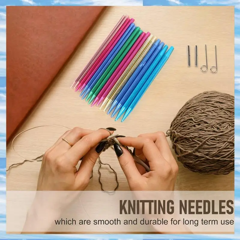 Flash Trend 26 Pieces Aluminum Interchangeable Circular Knitting Needle Set,13 Size Interchangeable For Knitting