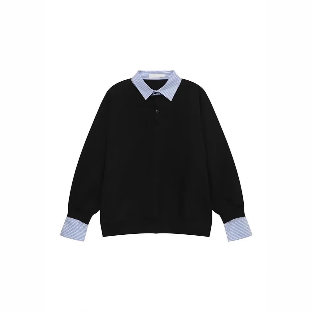 

Men's Fake Two Piece Office Suit Shirt Collar Sweatshirt Man Autumn & Spring Long Sleeve Lapel Loose Stylish Top