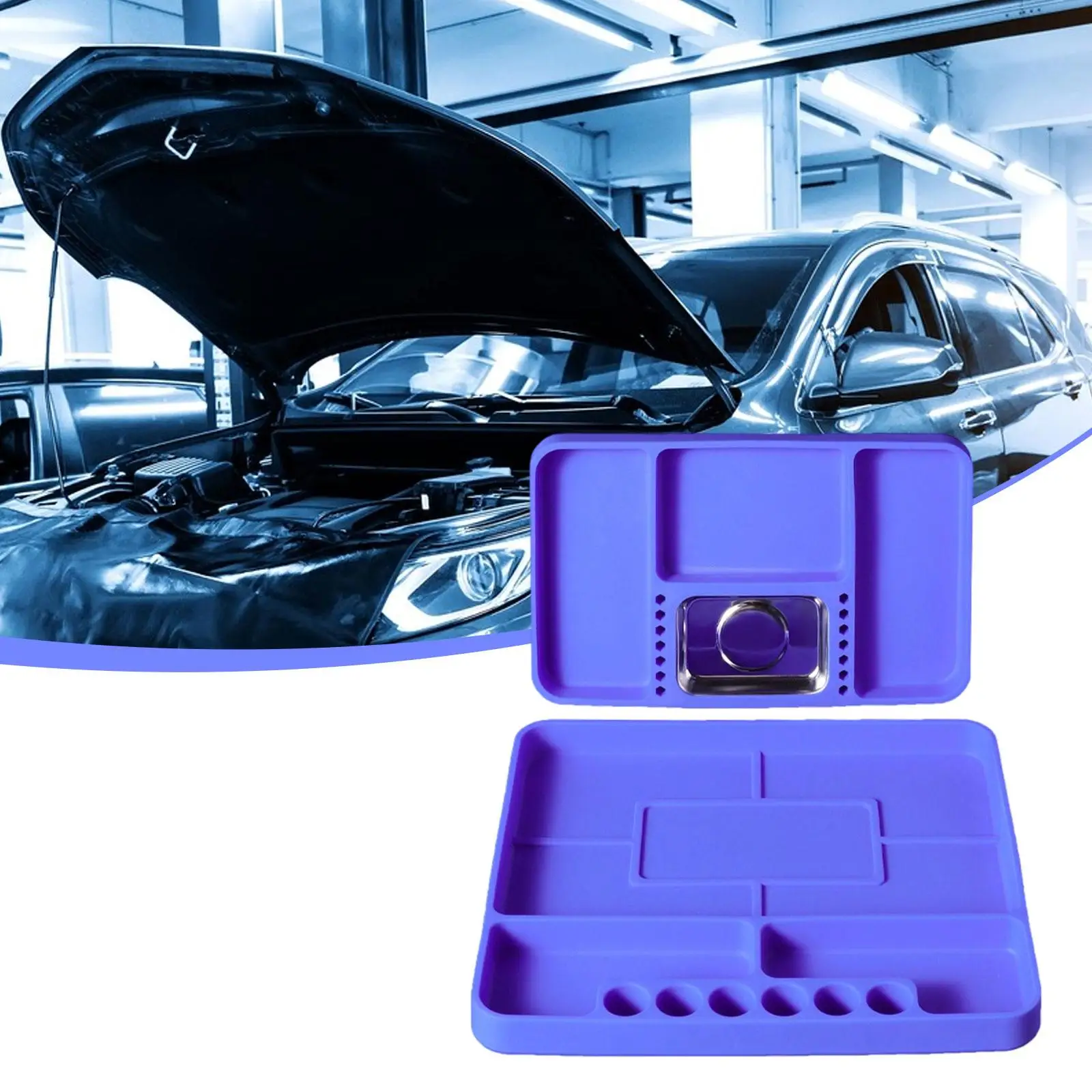 2x Vassoi per attrezzi in silicone con vassoio magnetico per piccole parti Organizzatore di attrezzi automobilistici per dadi Bulloni Punte per cacciavite Presa Officina