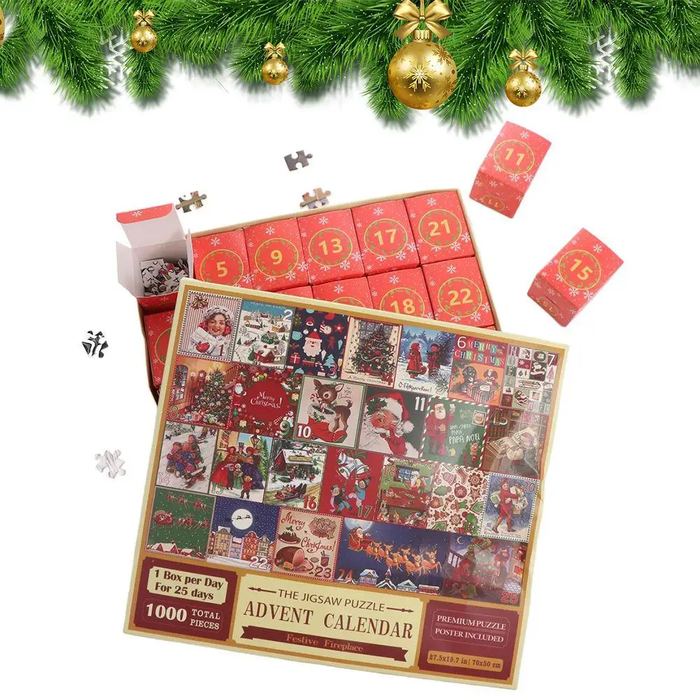 

1000 Pieces Puzzle Christmas Advent Calendar Puzzle Christmas Gifts Cartoon Christmas Jigsaw Calendar Box 24 Boxes