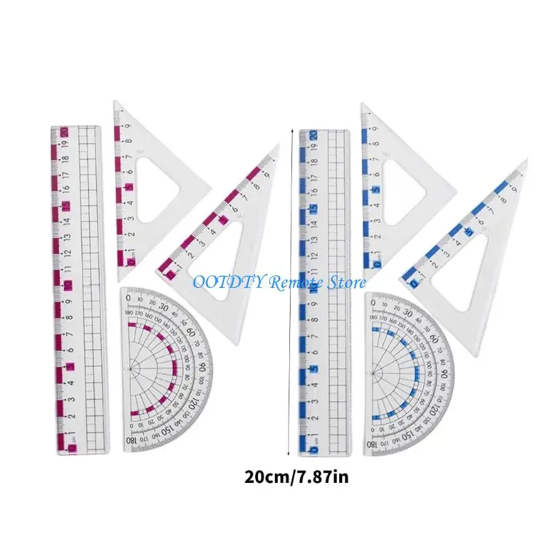 Conjunto herramientas geometría escolar con regla plástico Set Square Math Protractor