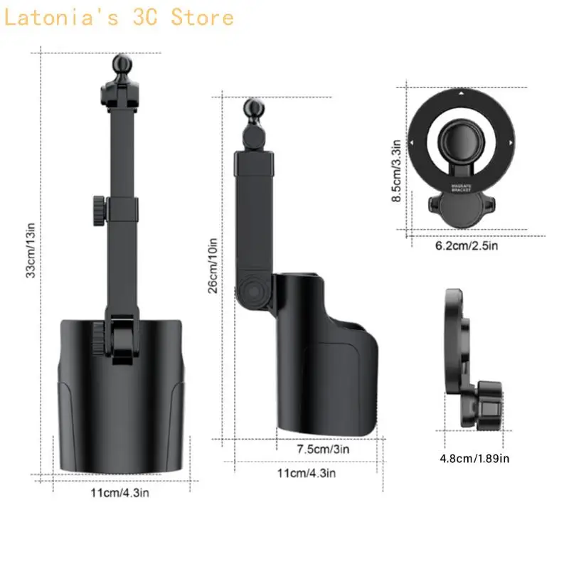 Universeller verstellbarer Telefonständer für Auto-Getränkehalter, magnetische Halterung, 360-Grad-Drehung, kompatibel mit – Detail 6