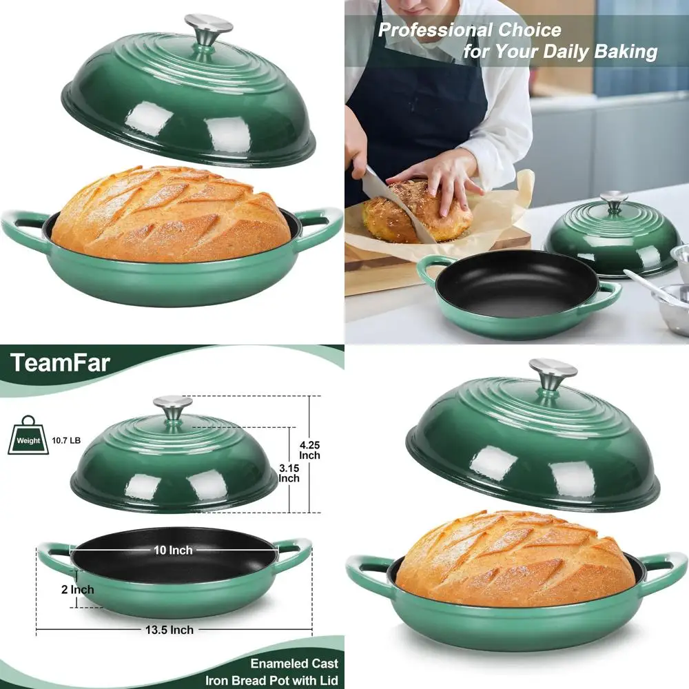 

Cast Iron Bread Dutch Oven, 6 Qt Enameled Dutch Oven Pot for Sourdough Bread Baking, with Tall Dome Lid & Round Base Pan, Self-B