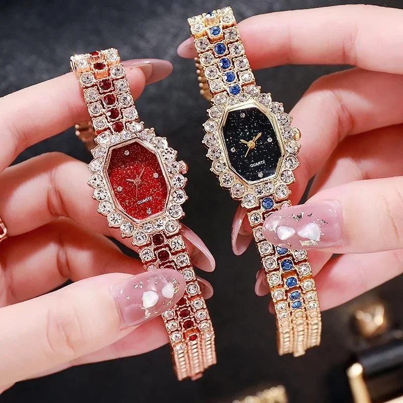 Womens Bracelet Watches New Fashion Ladies Square Watch Full Diamond Quartz Clcok Alloy Casual Starry Sky Wristwatch