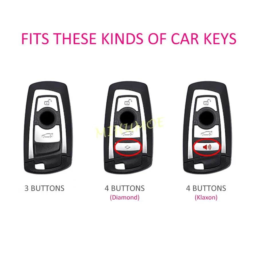 For BMW 230i 430i 440i 640i 650i M2 M3 M4 M5 M6 X3 X4 3/4 Buttons Gray Metal Leather Car Key Fob Case Cover Shell Protector