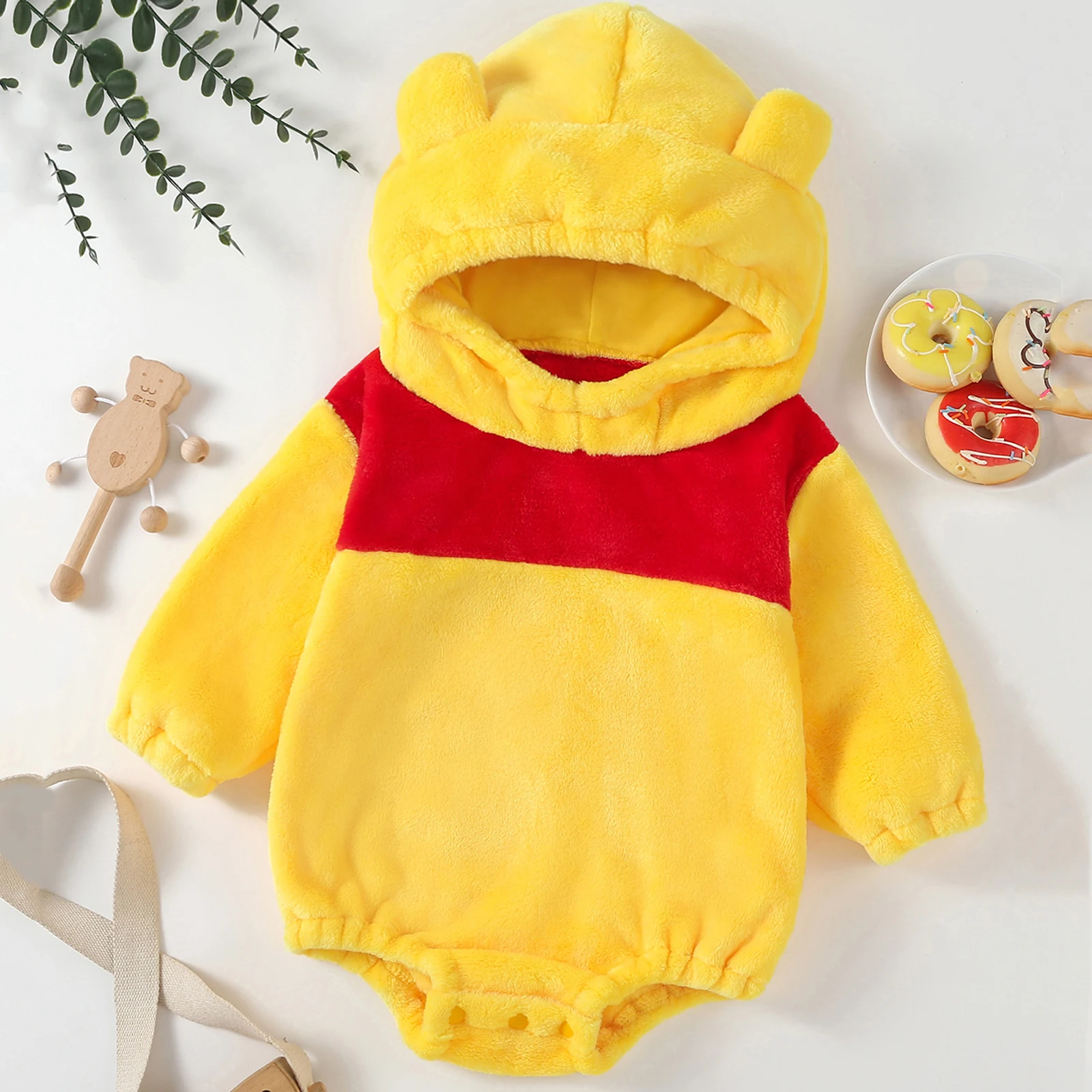 Baby Boys Girls Animal Costume Flannel Rabbit Costume Role Play Hooded Long Sleeve Pajamas Rompers Cosplay Jumpsuits