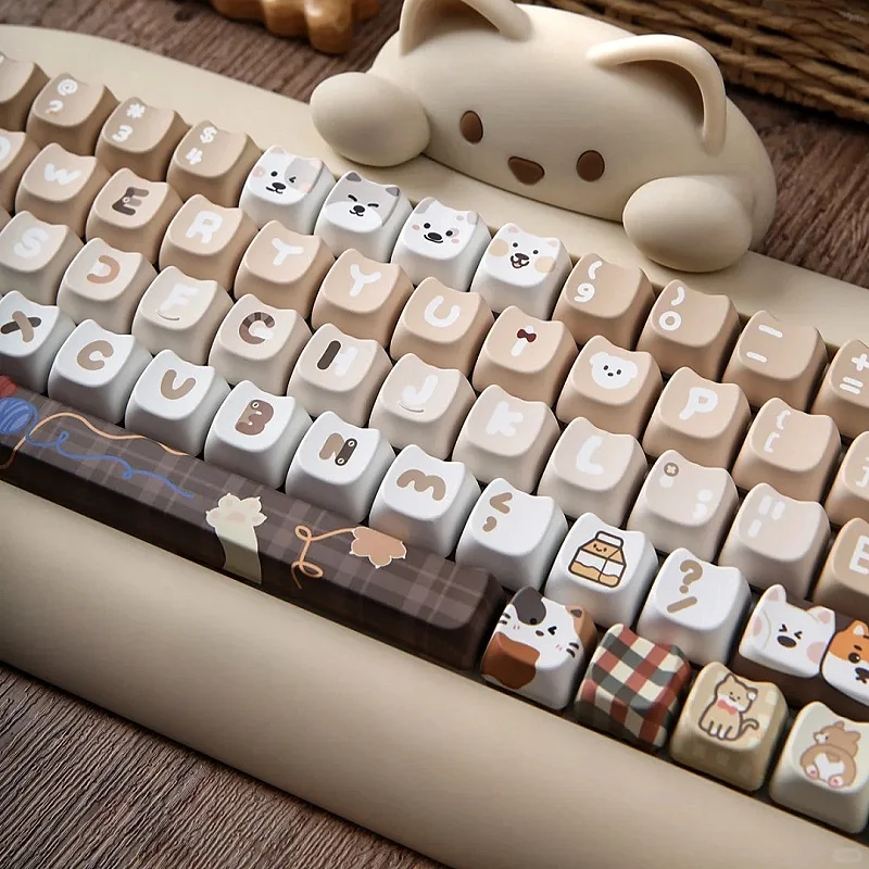 140Key Cat Dog Mao Keycap Cartoon Cute Animal Pbt White Khaki Checkerboard Keycap 6.25U/7U/2.25U/2.75U For Diy Cat Head Keycaps