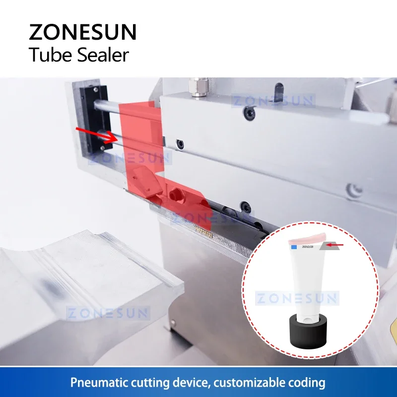ZONESUN ZS-QDFM125S Ultrasonic Tube Vacuum Sealer Machine Cosmetic Plastic Hose Sealing Food Packaging Cutter & Date Coder