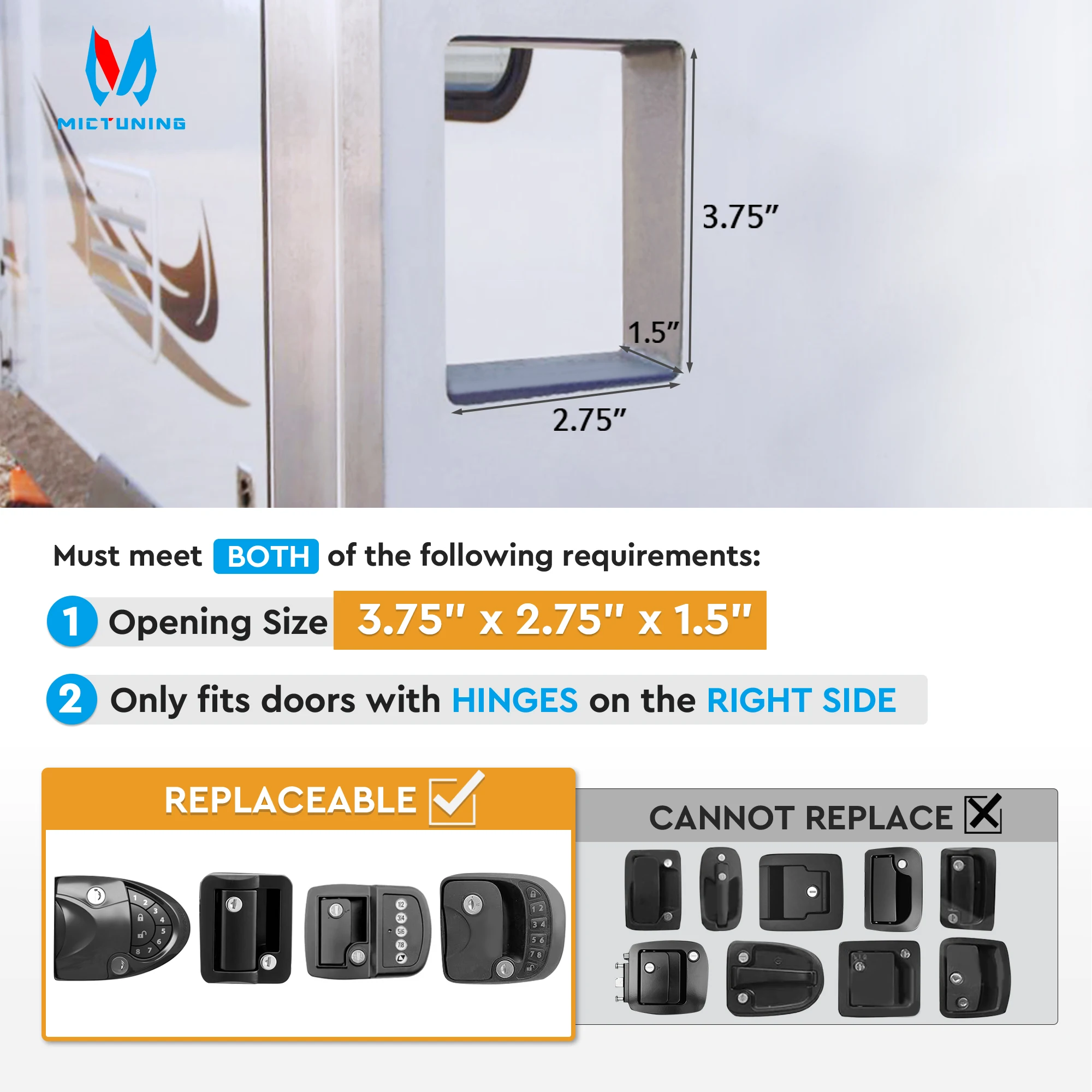 

MICTUNING Keyless RV Door Lock Kit with Trailer Door Latch—Wireless Remote Control, NFC; Secure Door Lock; Anti-Theft Door Lock