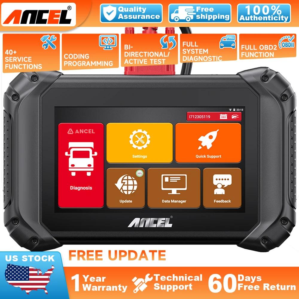 

ANCEL V5 HD 12V 24V OBD2 Scanner Full System Diagnostic Tool Heavy Duty Truck Scanner Wifi Ecu Programming Bidirectional Diesel