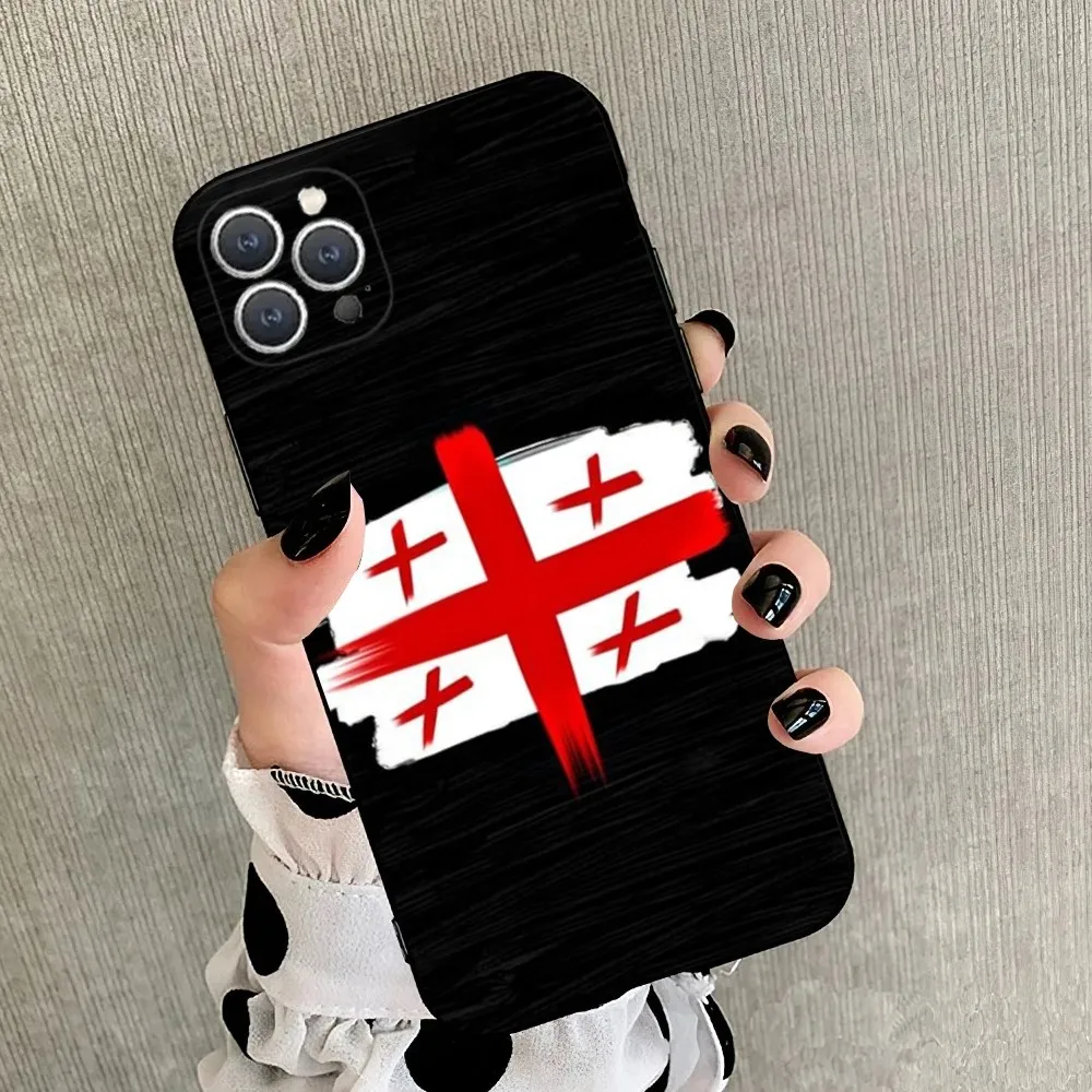 Georgia Flag  Phone Case For iPhone 15,14,13,12,11,Plus,Pro Max,XS,X,XR,SE,Mini,8,7 Soft Silicone Black Cover