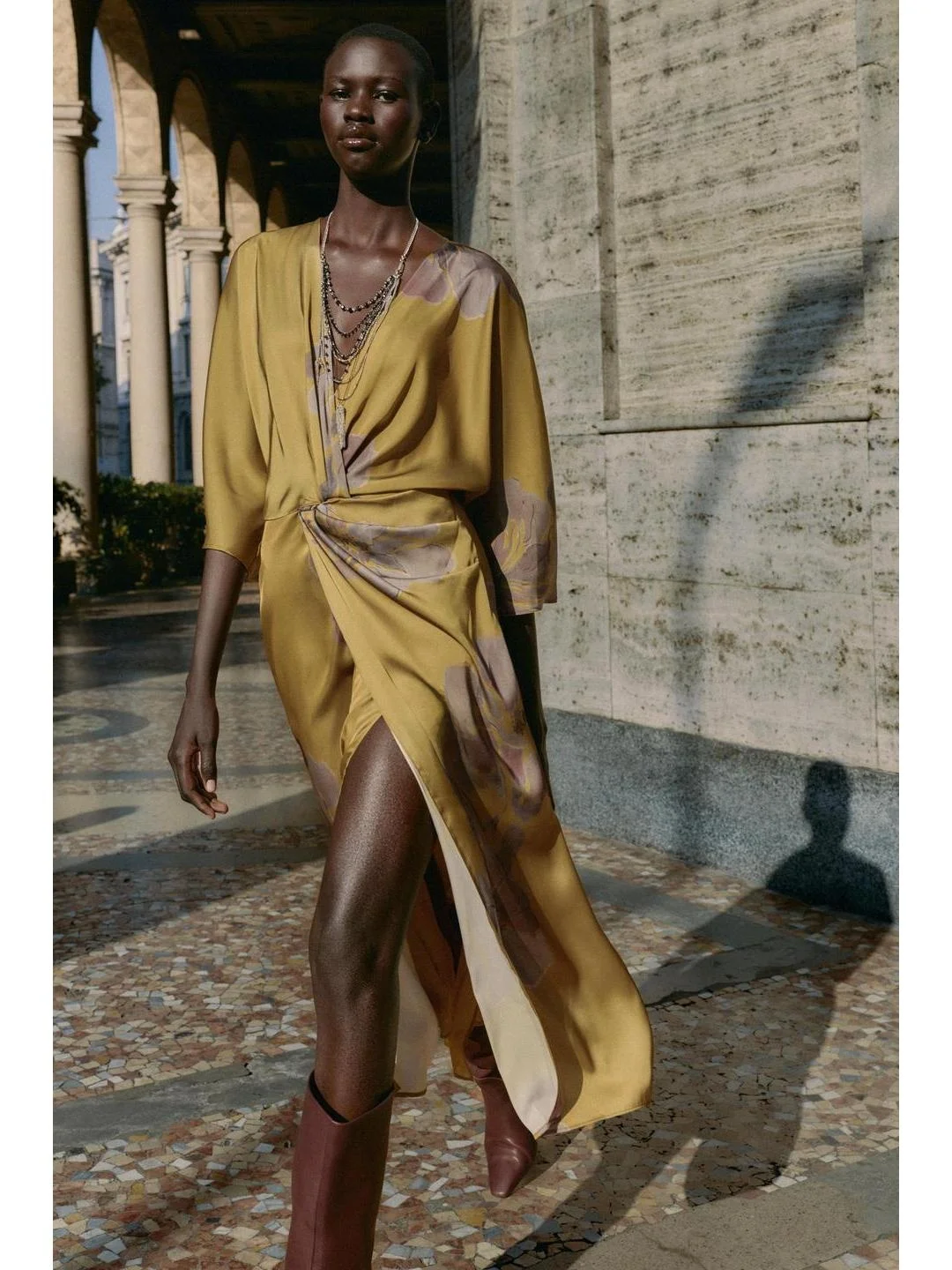 Silk Satin Texture V-ne Midi Dr Early Autumn Front Split Skirt Double Lapel Dr for Young Women Travel Suitable