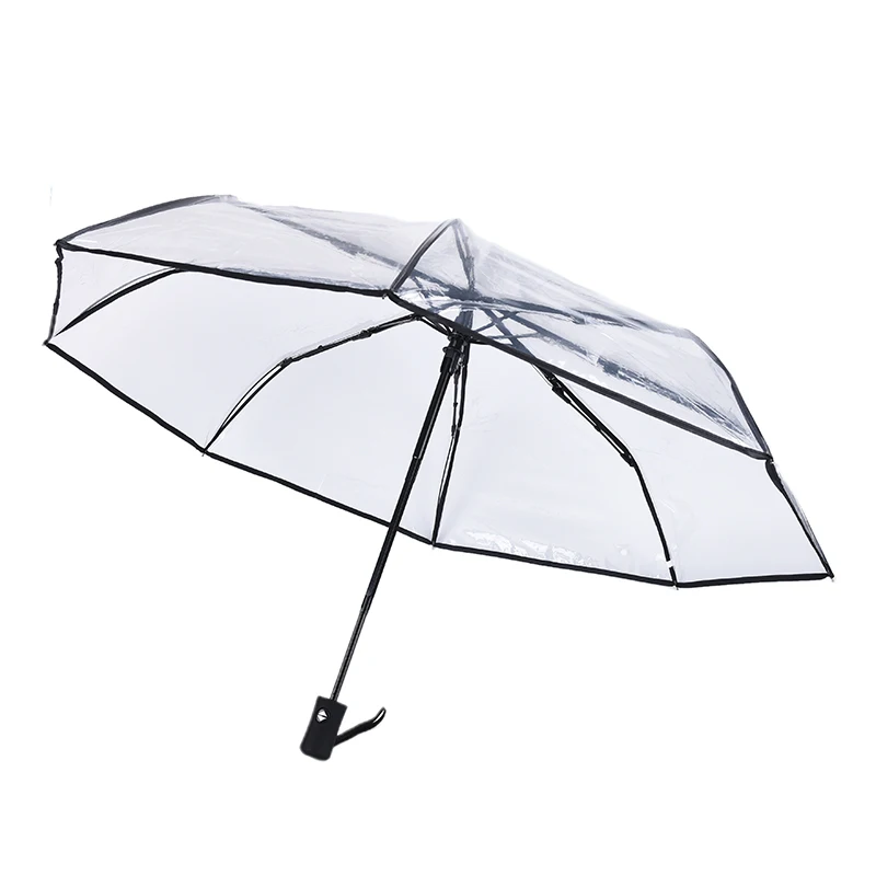 Automatic Open Close Fold Windproof Umbrella Compact Rain Transparent Clear