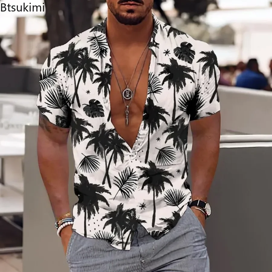 Summer New Men's Hawaiian Shirt Casual Vacation Daily Slim Fit Tops Elegant 3D Print Leisure Social Fashion Camisas Y2k Clothing