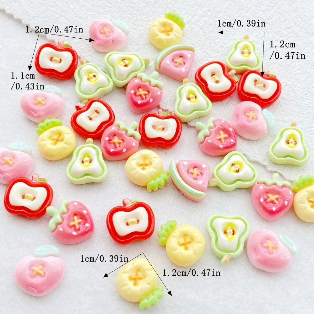 30Pcs Cute Mini Fruits Strawberry Apple, Watermelon, Pineapple Nail Art Resin Designer DIY Craft For Nail 3D Decorations Jewelry