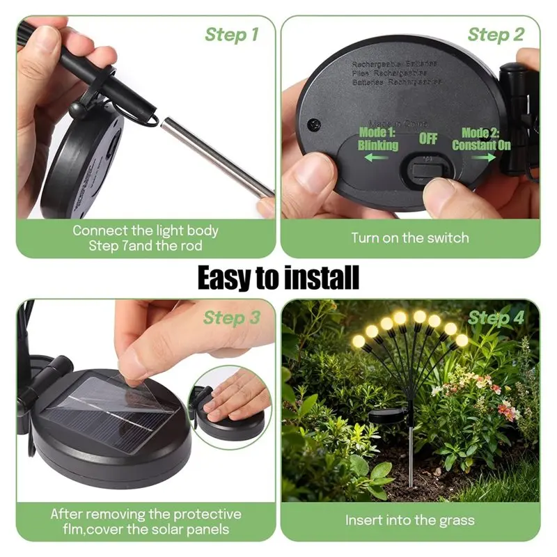 VEHO-4 Pack Solar Garden Lights, Solar Lights Outdoor, Firefly Light For Patio ,Yard Pathway Decoration, Warm White Lights