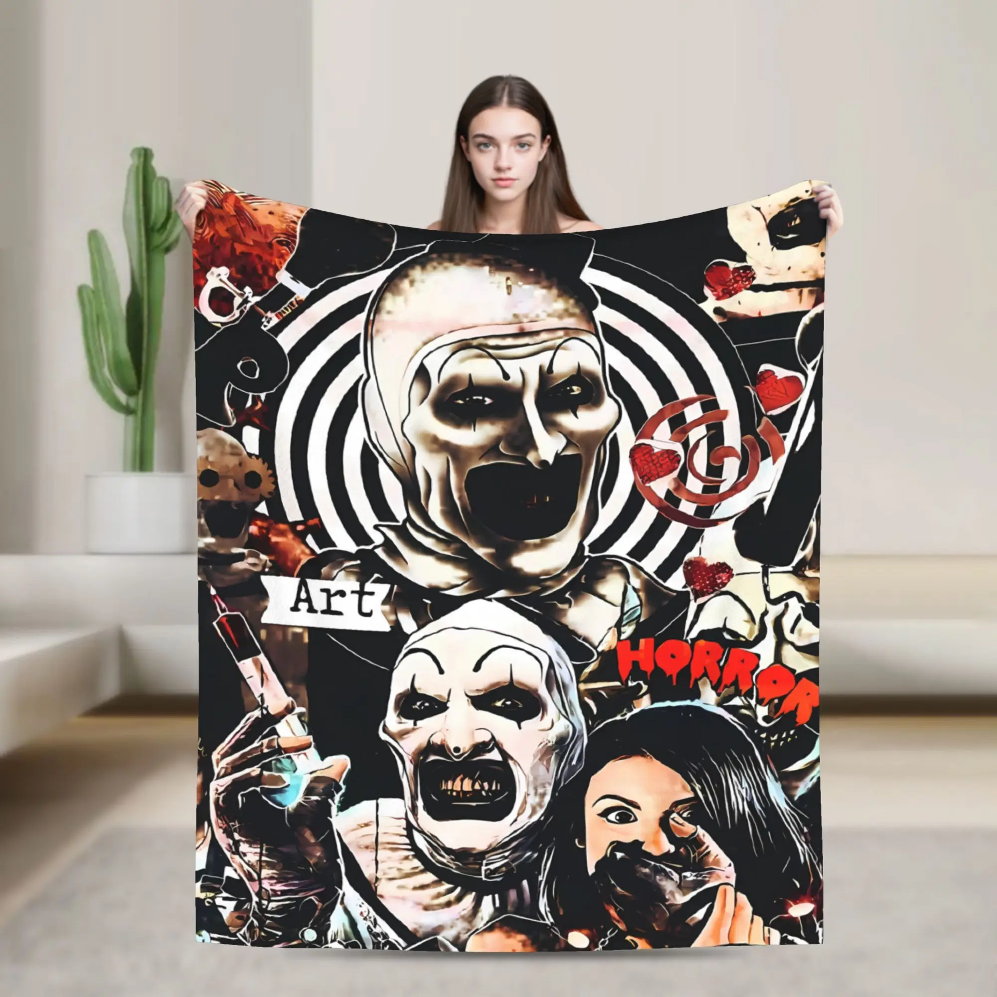 Terrifier Movie Blanket  Warm Soft Graphic Plush Throw Blanket For Children Outdoor Flannel Bedspread Bed Cover
