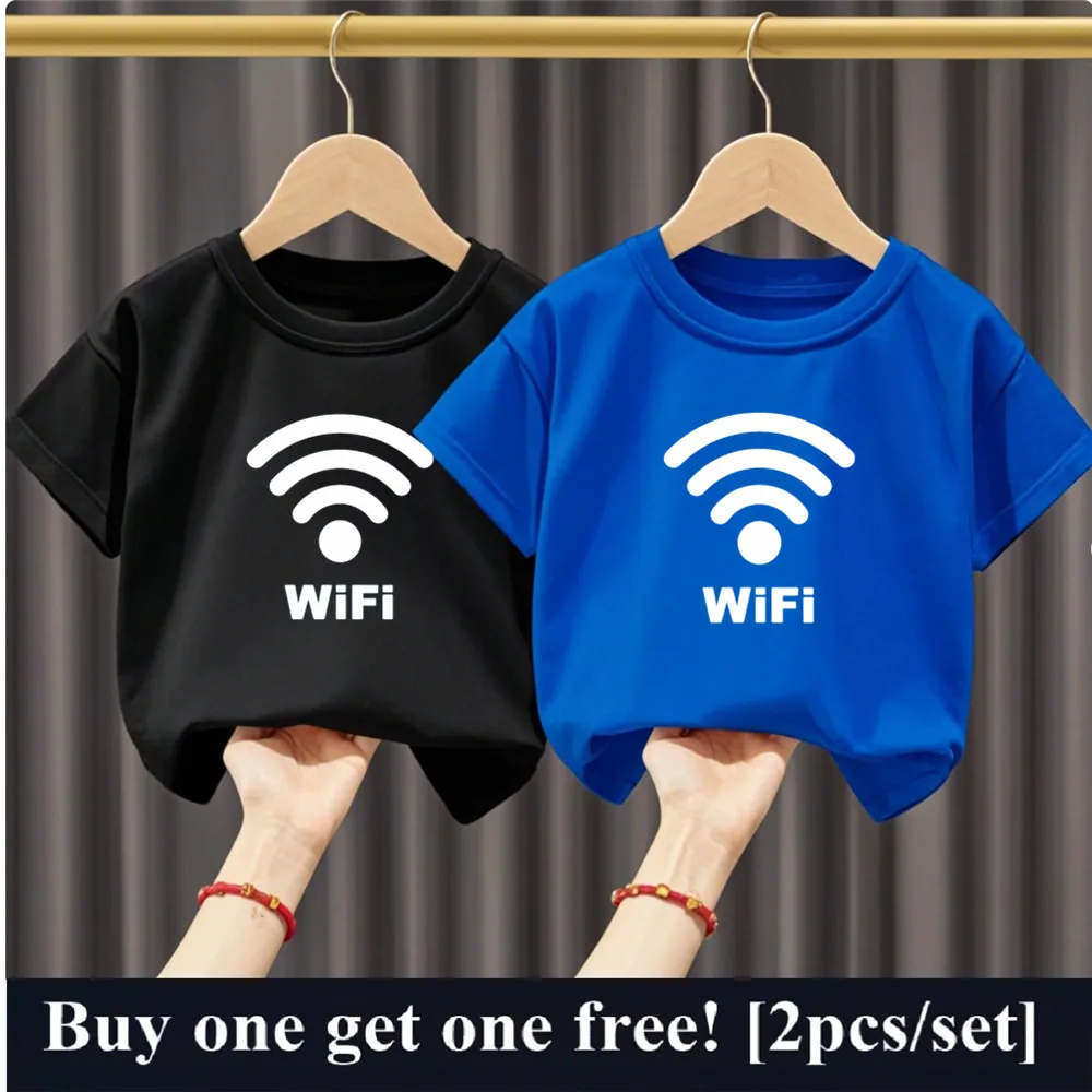 2 قطعة/المجموعة واي فاي طباعة تي شيرت للبنين أطفال القطن قصير الأكمام الزي الأخ صديق حفلة الصيف مضحك القمم