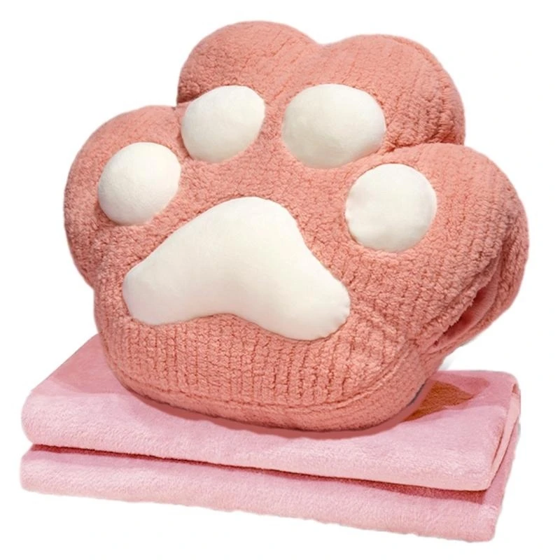 Multifunctional Cats Paws Pillow 2 in 1 Hand Warmer Quilts for Office Naping Air Conditioning Blanket Folding Pillow