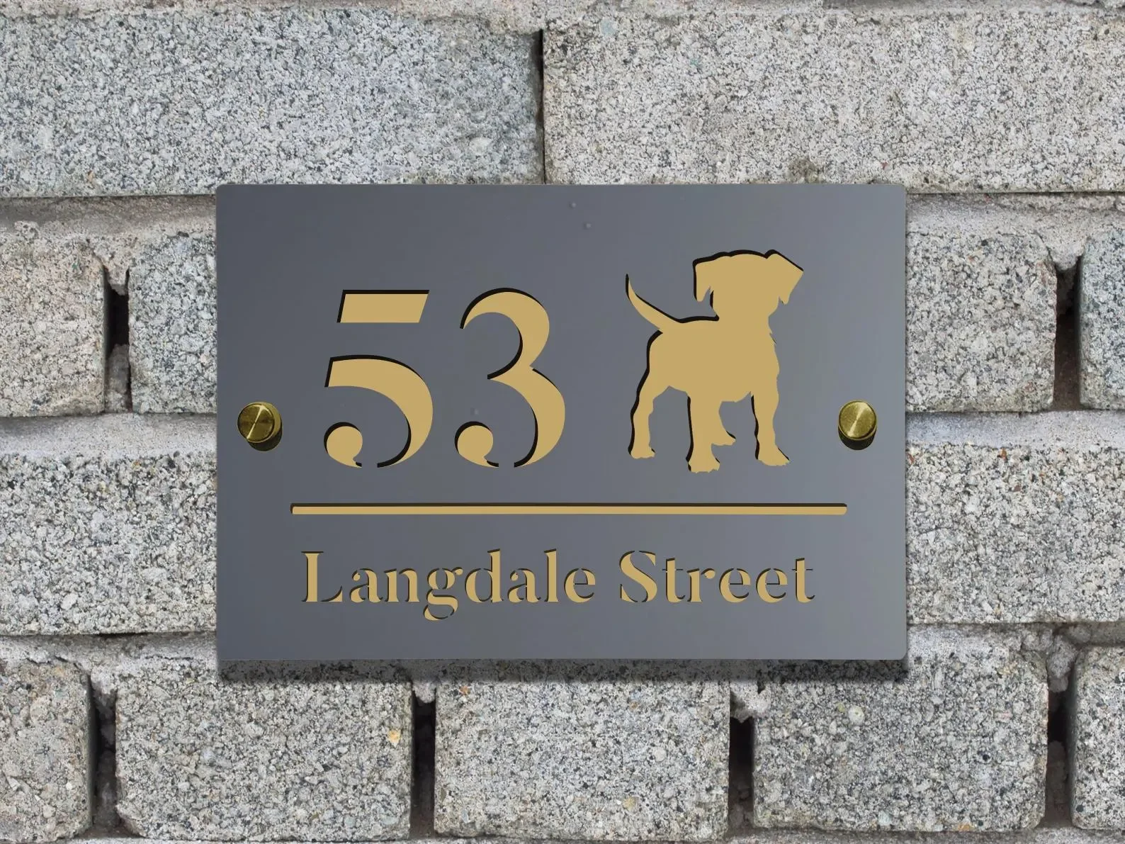 علامة عنوان مخصصة الحد الأدنى من الأكريليك رقم المنزل جرو صورة ظلية نمط مجتمع رقم المنزل عنوان المنزل علامة #1