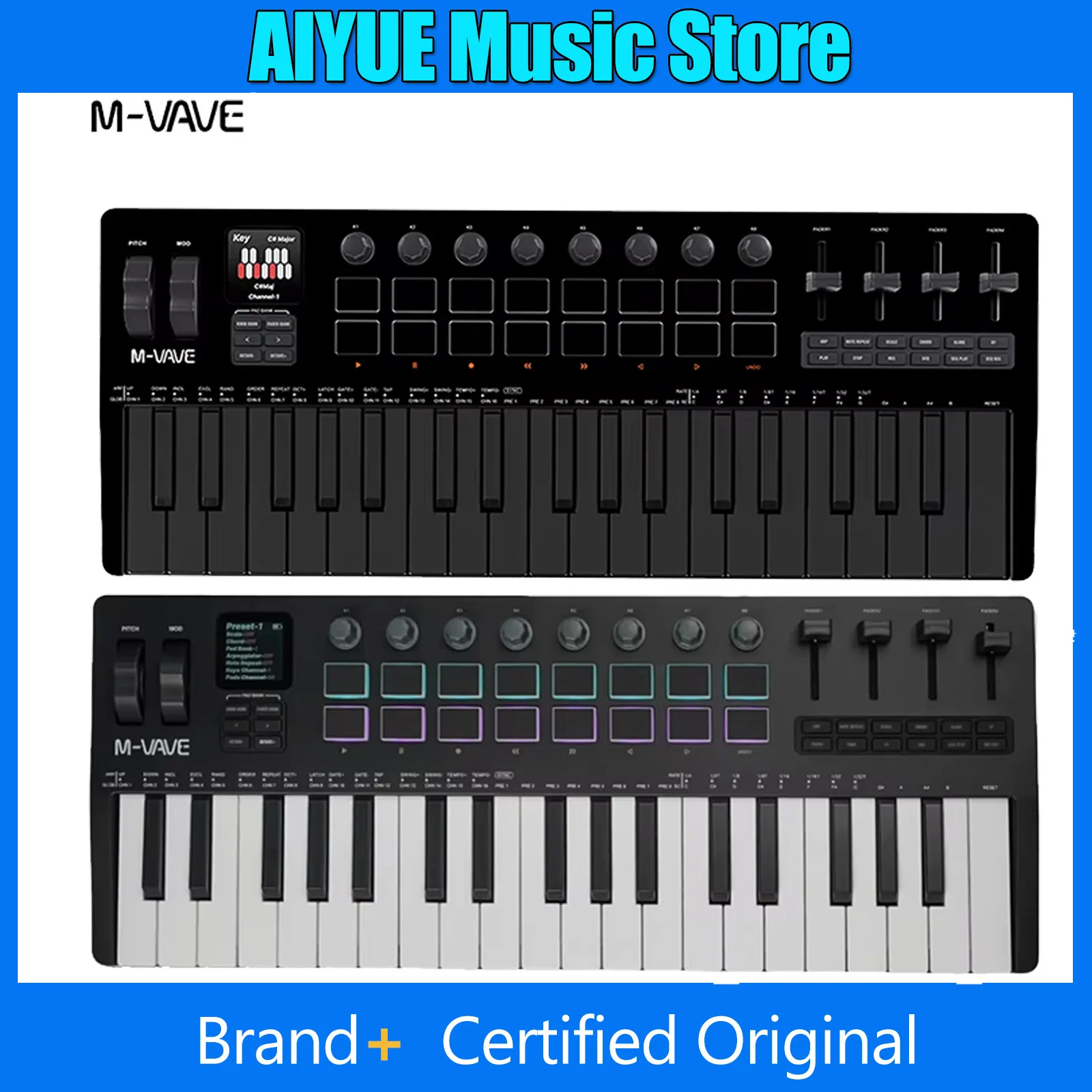 

M-VAVE SMK-37 PRO 37-клавишная MIDI-клавиатура, 16 барабанных колодок, цветная клавиатура с источником звука, поддержка беспроводного подключения к нескольких систем