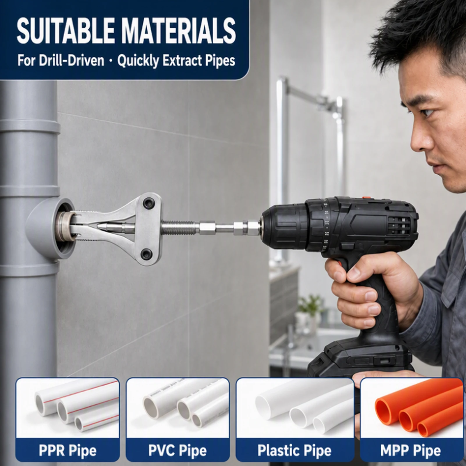 3 in 1 Pipe Valve Extractor Broken Pipe Extractor Tool for 1/2 3/4 1 Inch PPR PVC MPP Plastic Pipes Faucet Pipe Extractor