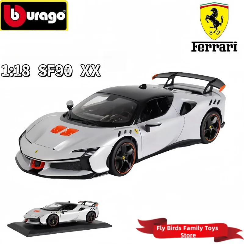 2024 New Bburago 1:18 Ferrari SF90 XX Stradale Bianco Car Model Alloy Miniature Diecast Model Ferrari Sports Car Model Toy Gifts