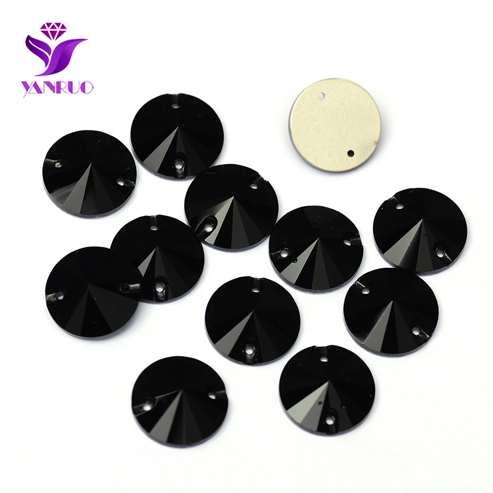 YANRUO 3200 Rivoli Black Rhinestones Sew On Flatback Cystal Glass Round Beads For Horse Jacket Clothes