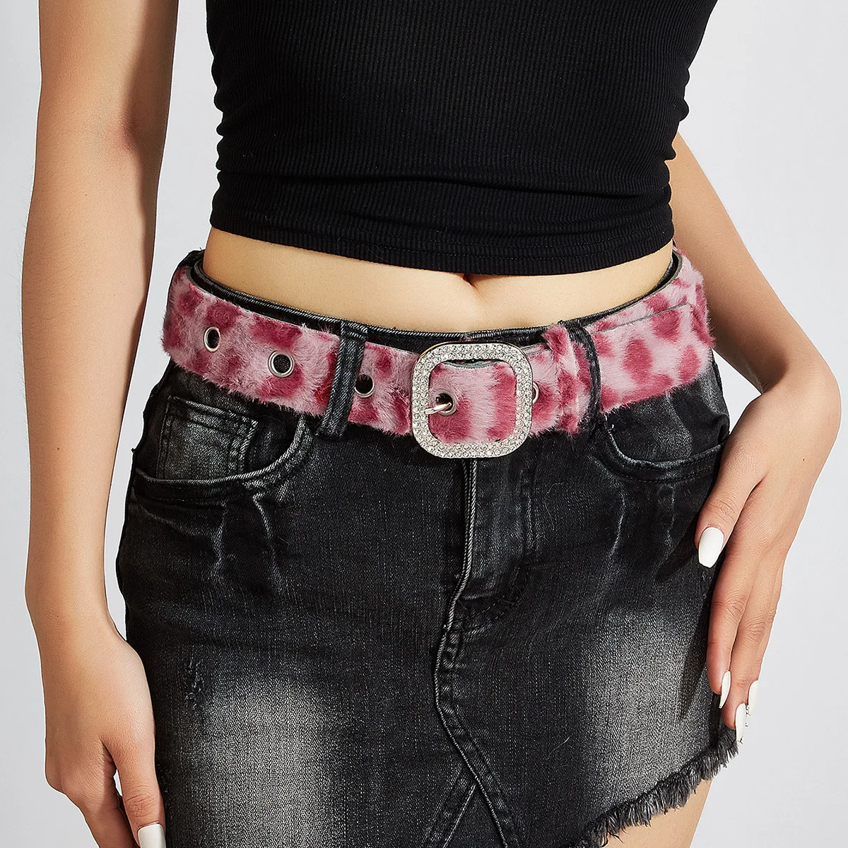 Hip hop Gothic Y2K Women Belts Fashion Artificial Vivid Animal Fur Waistband Ladies Punk Accessories Pink Jeans Waistband winter