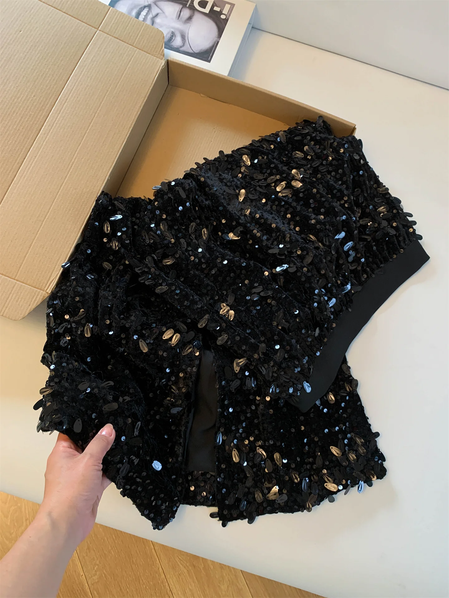 anzhou Guangzhou Heavy Work Small Fraance Sle Glittering f Rock Mittellanger A-Linien-Rock für Damen mit Schlitz für Freizeit...