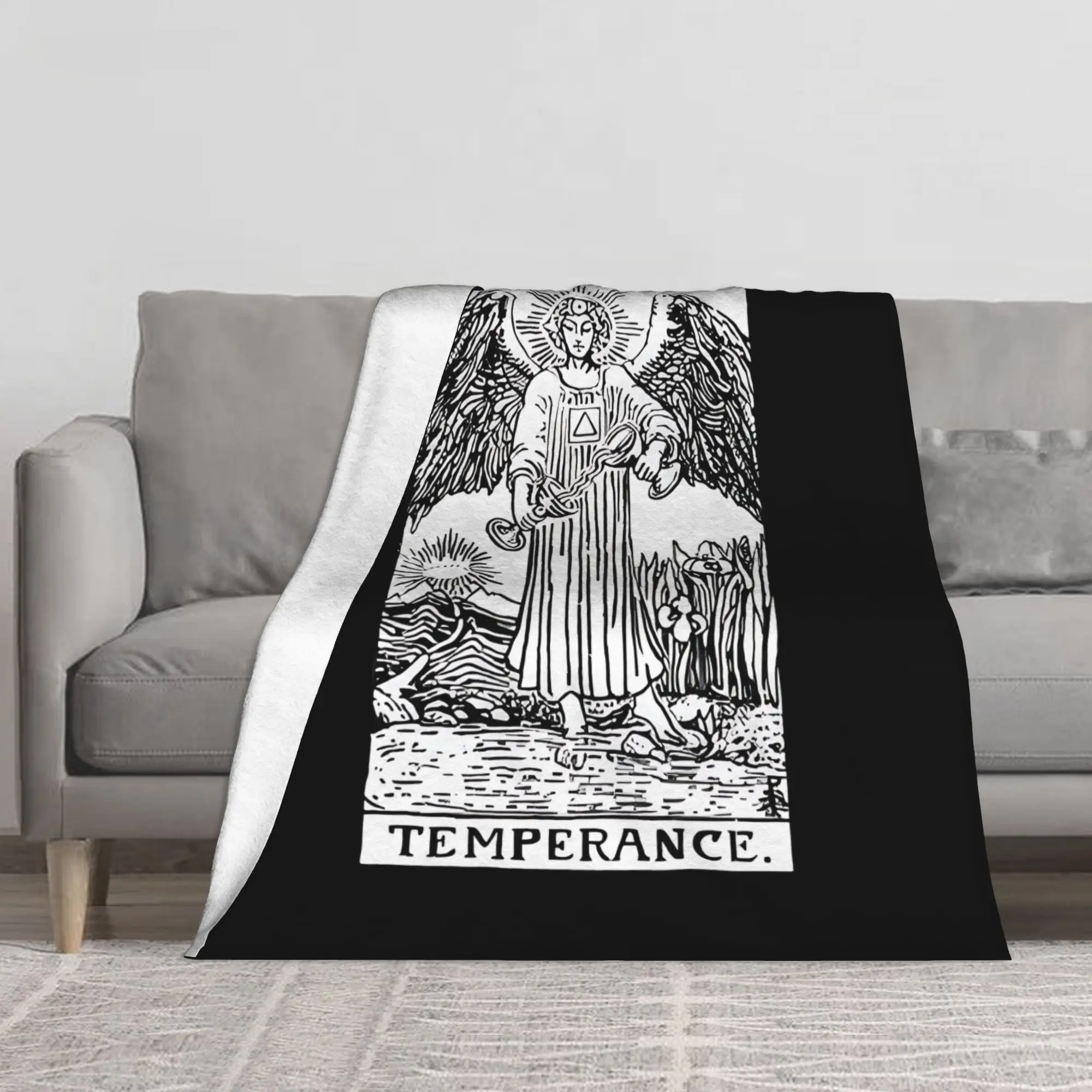 1PC Tarot Card   Temperance Black & White Blanket Throw Blanket Novelty Warm Blanket All Season Gift