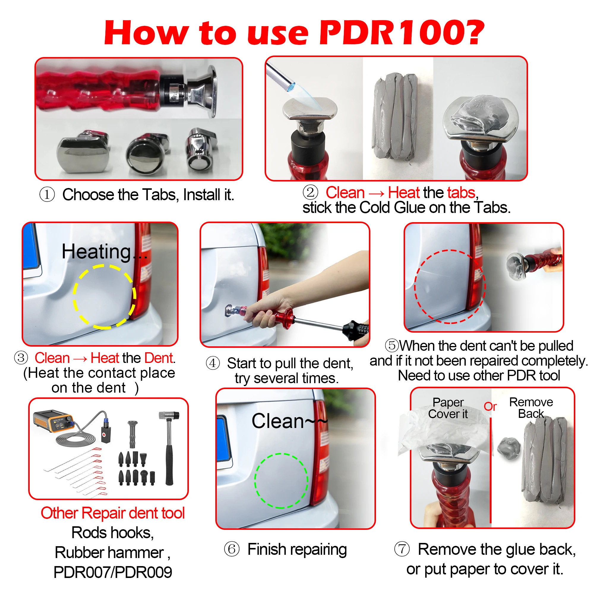 WOYO PDR100 Slide Hammer Big Dent Puller Automotive Body Surface Dent Repair Tools Paintless Cold Glue Dent Repair Pulling Kit