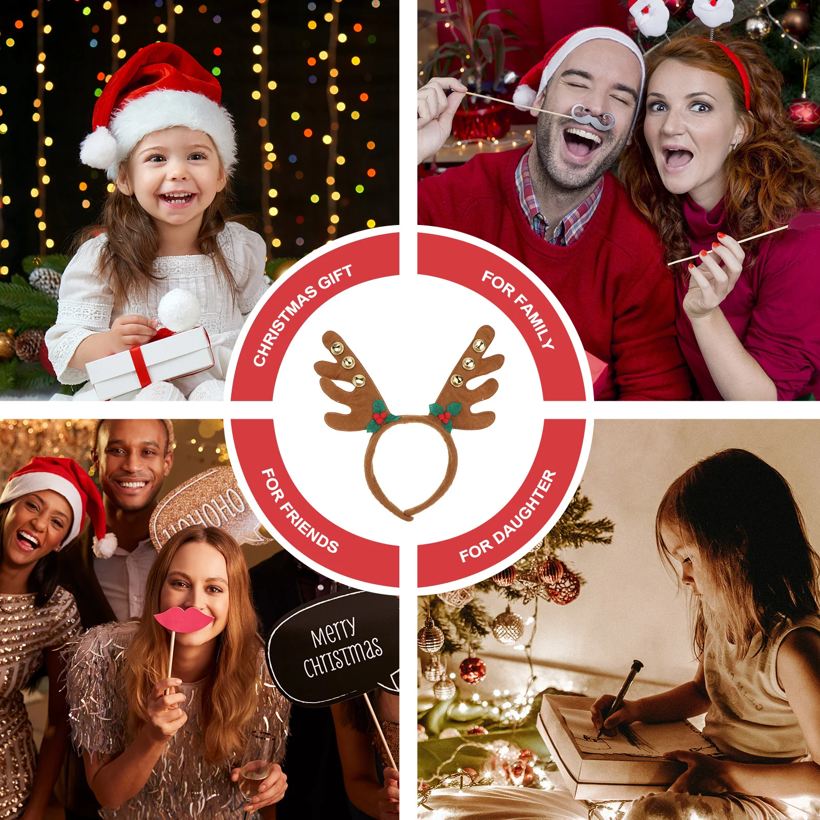 

Reindeer Antlers Headband Brown Christmas Party Costume Accessory Funny Bells Decoration for Women Holiday Festive