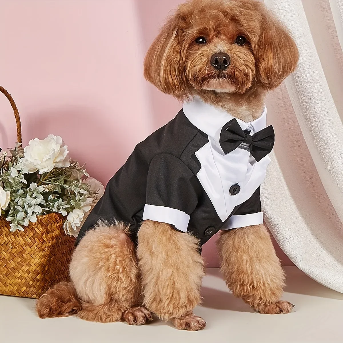 

Pet Shirt Small Dog Clothes Wedding Formal Suit With Bow Tie Costume