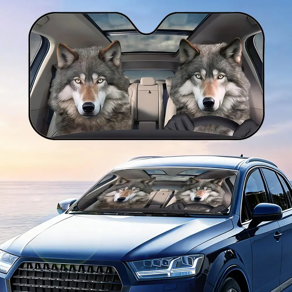Wolf Couple Driving Sun Visor Foldable Universal Car Windshield Sun Shade UV Protection Heat Insulation Foldable Cover