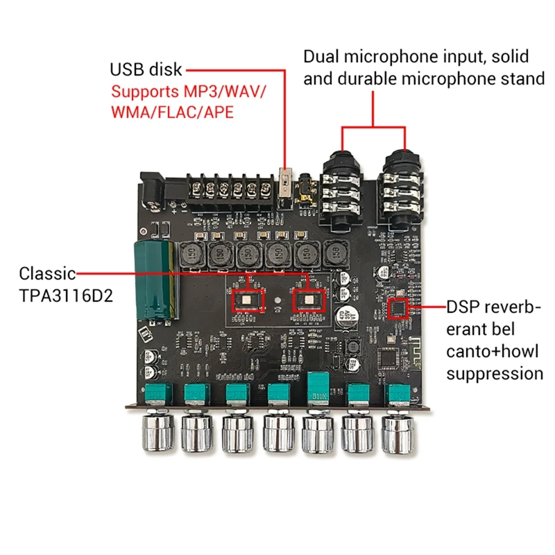 ZK-AM100 Bluetooth Amplifier Board 50Wx2 +100W TPA3116D2 Power Amplifier 2.1 Channel Microphone Audio Module